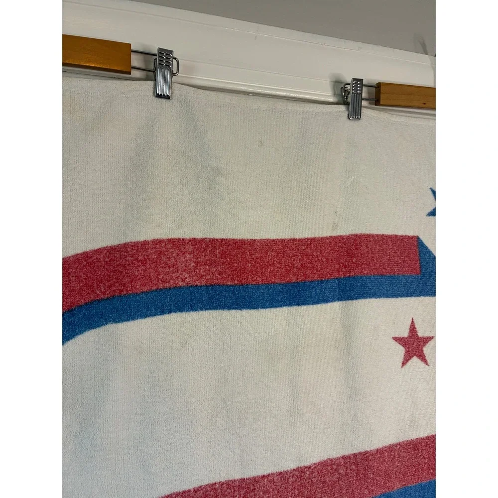 Vintage 80s 90s USA Beach Towel Retro Red White Blue Patriotic Stars Terry Cloth